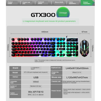 TX300 Mechanical Feel Backlight Punk Wired Keyboard Mouse Set (Black)-garmade.com