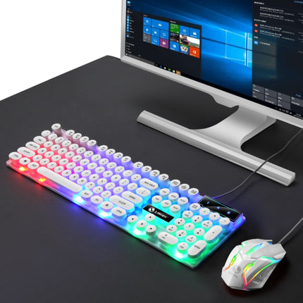 TX300 Mechanical Feel Backlight Punk Wired Keyboard Mouse Set (White)-garmade.com