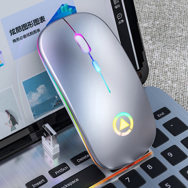 YINDIAO A2 2.4GHz 1600DPI 3-modes Adjustable RGB Light Rechargeable Wireless Silent Mouse (Grey)-garmade.com