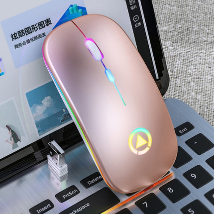 YINDIAO A2 2.4GHz 1600DPI 3-modes Adjustable RGB Light Rechargeable Wireless Silent Mouse (Rose Gold)-garmade.com