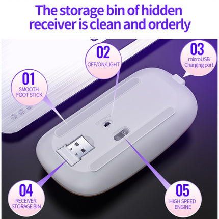 YINDIAO A2 2.4GHz 1600DPI 3-modes Adjustable RGB Light Rechargeable Wireless Silent Mouse (Rose Gold)-garmade.com
