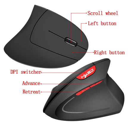 HXSJ T24 6 Buttons 2400 DPI 2.4G Wireless Vertical Ergonomic Mouse with USB Receiver(Black)-garmade.com