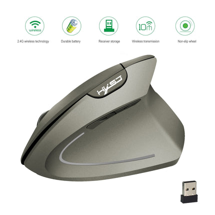 HXSJ T24 6 Buttons 2400 DPI 2.4G Wireless Vertical Ergonomic Mouse with USB Receiver(Grey)-garmade.com