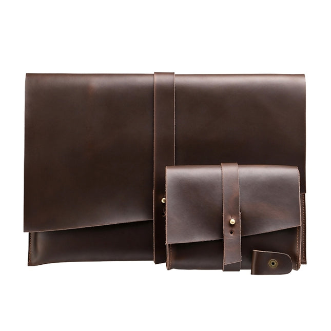 Universal Leather Business Power Adapter Laptop Tablet Bag with Cable Winder (Coffee)-garmade.com