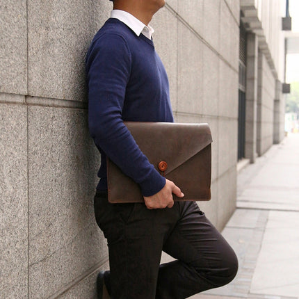 Universal Genuine Leather Business Laptop Tablet Bag (Coffee)-garmade.com