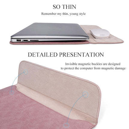 PU01S PU Leather Horizontal Invisible Magnetic Buckle Laptop Inner Bag (Pink)-garmade.com