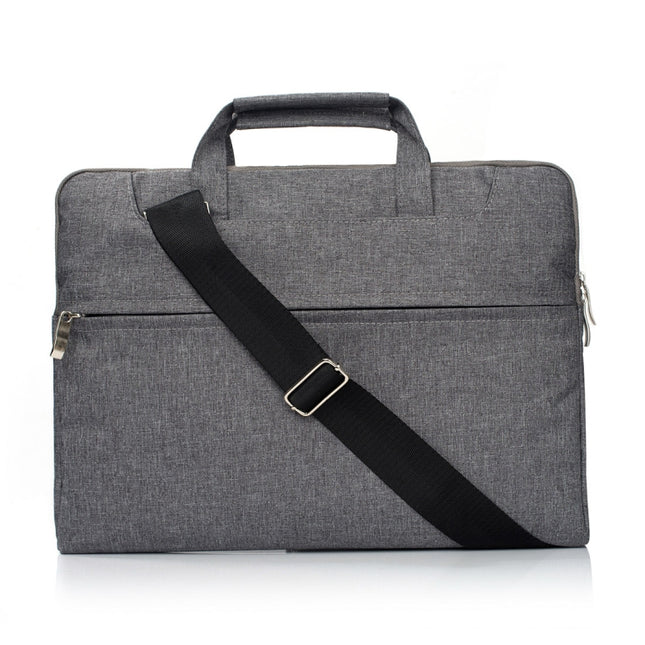 Portable One Shoulder Handheld Zipper Laptop Bag (Grey)-garmade.com