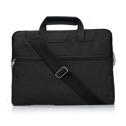 Portable One Shoulder Handheld Zipper Laptop Bag (Black)-garmade.com