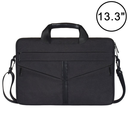 13.3 inch Breathable Wear-resistant Fashion Business Shoulder Handheld Zipper Laptop Bag with Shoulder Strap (Black)-garmade.com