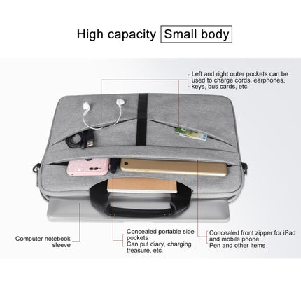 13.3 inch Breathable Wear-resistant Fashion Business Shoulder Handheld Zipper Laptop Bag with Shoulder Strap (Black)-garmade.com