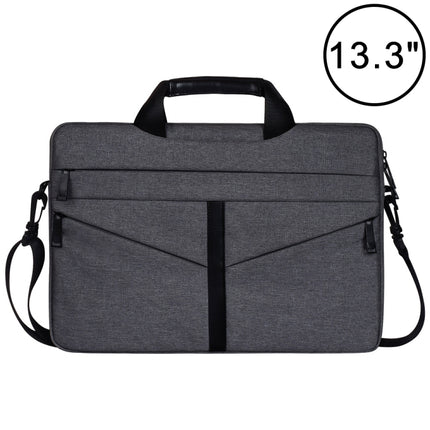 13.3 inch Breathable Wear-resistant Fashion Business Shoulder Handheld Zipper Laptop Bag with Shoulder Strap (Dark Grey)-garmade.com
