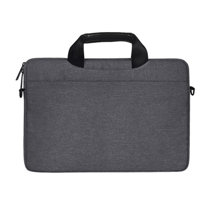 13.3 inch Breathable Wear-resistant Fashion Business Shoulder Handheld Zipper Laptop Bag with Shoulder Strap (Dark Grey)-garmade.com