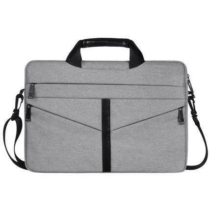 13.3 inch Breathable Wear-resistant Fashion Business Shoulder Handheld Zipper Laptop Bag with Shoulder Strap (Light Grey)-garmade.com