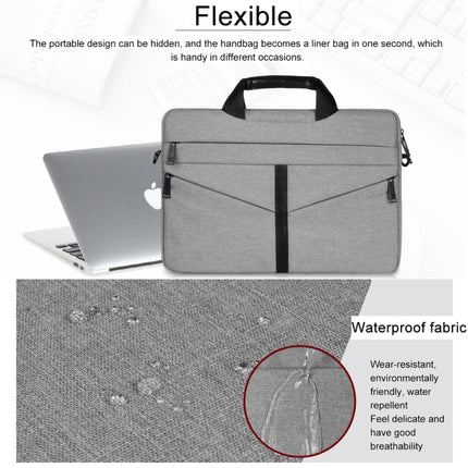 13.3 inch Breathable Wear-resistant Fashion Business Shoulder Handheld Zipper Laptop Bag with Shoulder Strap (Light Grey)-garmade.com