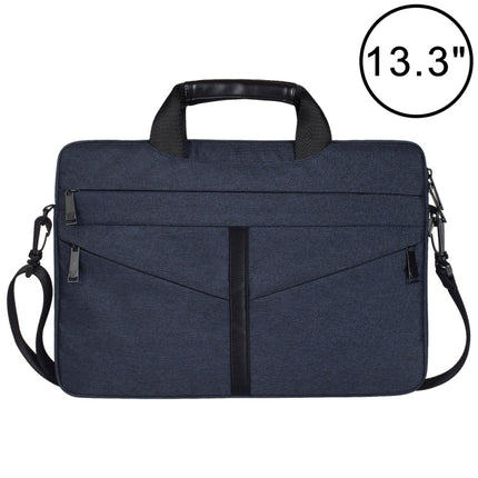13.3 inch Breathable Wear-resistant Fashion Business Shoulder Handheld Zipper Laptop Bag with Shoulder Strap (Navy Blue)-garmade.com