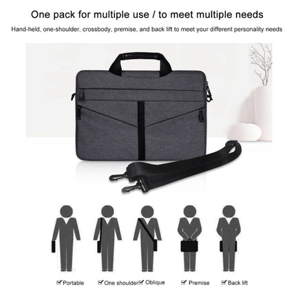 13.3 inch Breathable Wear-resistant Fashion Business Shoulder Handheld Zipper Laptop Bag with Shoulder Strap (Navy Blue)-garmade.com