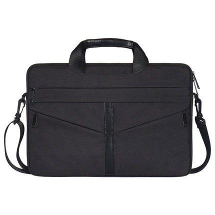 14.1 inch Breathable Wear-resistant Fashion Business Shoulder Handheld Zipper Laptop Bag with Shoulder Strap (Black)-garmade.com