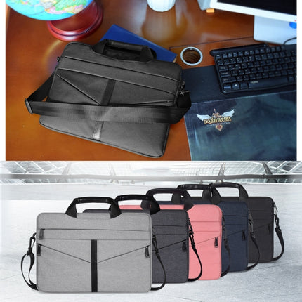 14.1 inch Breathable Wear-resistant Fashion Business Shoulder Handheld Zipper Laptop Bag with Shoulder Strap (Black)-garmade.com