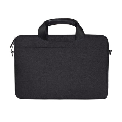 14.1 inch Breathable Wear-resistant Fashion Business Shoulder Handheld Zipper Laptop Bag with Shoulder Strap (Black)-garmade.com