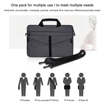 14.1 inch Breathable Wear-resistant Fashion Business Shoulder Handheld Zipper Laptop Bag with Shoulder Strap (Black)-garmade.com