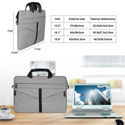 14.1 inch Breathable Wear-resistant Fashion Business Shoulder Handheld Zipper Laptop Bag with Shoulder Strap (Black)-garmade.com