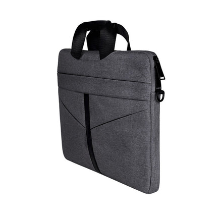 14.1 inch Breathable Wear-resistant Fashion Business Shoulder Handheld Zipper Laptop Bag with Shoulder Strap (Dark Grey)-garmade.com