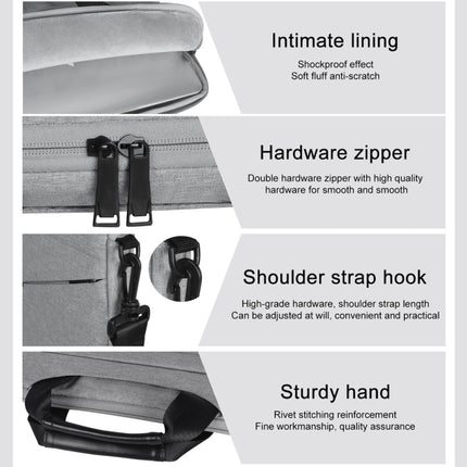 14.1 inch Breathable Wear-resistant Fashion Business Shoulder Handheld Zipper Laptop Bag with Shoulder Strap (Dark Grey)-garmade.com