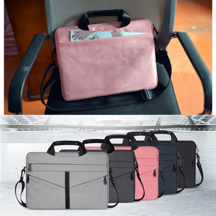 14.1 inch Breathable Wear-resistant Fashion Business Shoulder Handheld Zipper Laptop Bag with Shoulder Strap (Pink)-garmade.com