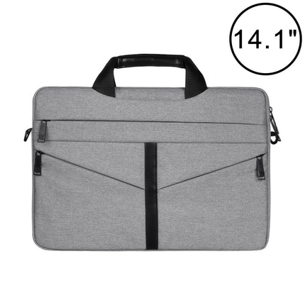 14.1 inch Breathable Wear-resistant Fashion Business Shoulder Handheld Zipper Laptop Bag with Shoulder Strap (Light Grey)-garmade.com