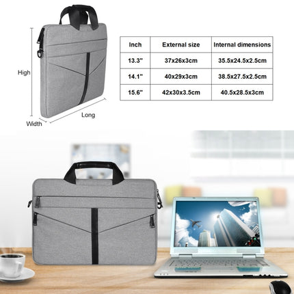 14.1 inch Breathable Wear-resistant Fashion Business Shoulder Handheld Zipper Laptop Bag with Shoulder Strap (Light Grey)-garmade.com