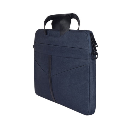 14.1 inch Breathable Wear-resistant Fashion Business Shoulder Handheld Zipper Laptop Bag with Shoulder Strap (Navy Blue)-garmade.com