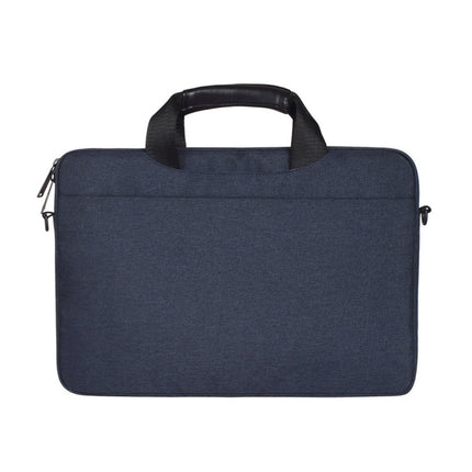 14.1 inch Breathable Wear-resistant Fashion Business Shoulder Handheld Zipper Laptop Bag with Shoulder Strap (Navy Blue)-garmade.com