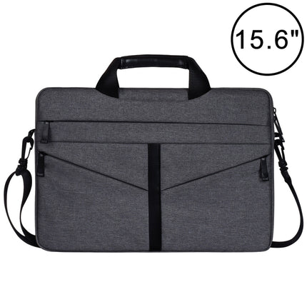 15.6 inch Breathable Wear-resistant Fashion Business Shoulder Handheld Zipper Laptop Bag with Shoulder Strap (Dark Grey)-garmade.com