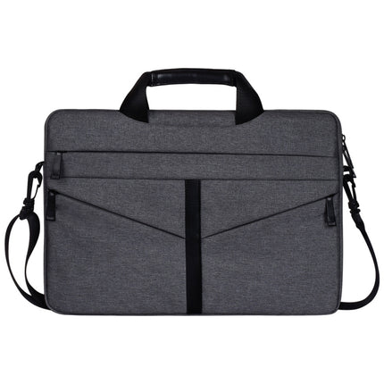 15.6 inch Breathable Wear-resistant Fashion Business Shoulder Handheld Zipper Laptop Bag with Shoulder Strap (Dark Grey)-garmade.com