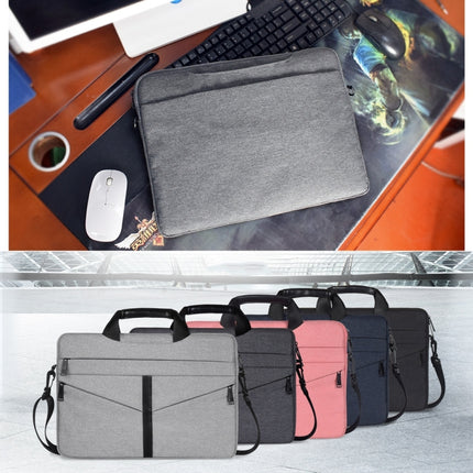 15.6 inch Breathable Wear-resistant Fashion Business Shoulder Handheld Zipper Laptop Bag with Shoulder Strap (Dark Grey)-garmade.com