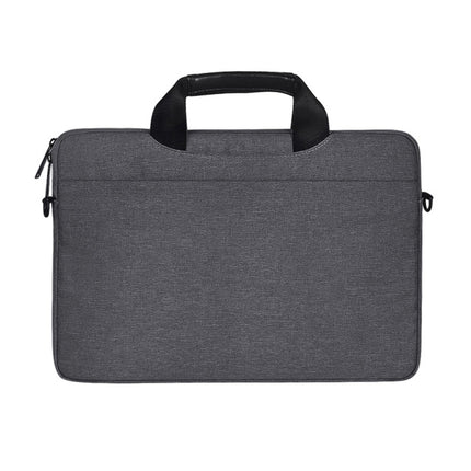 15.6 inch Breathable Wear-resistant Fashion Business Shoulder Handheld Zipper Laptop Bag with Shoulder Strap (Dark Grey)-garmade.com