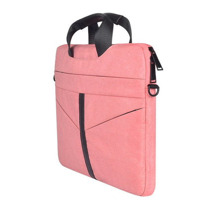 15.6 inch Breathable Wear-resistant Fashion Business Shoulder Handheld Zipper Laptop Bag with Shoulder Strap (Pink)-garmade.com