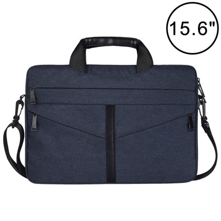 15.6 inch Breathable Wear-resistant Fashion Business Shoulder Handheld Zipper Laptop Bag with Shoulder Strap (Navy Blue)-garmade.com