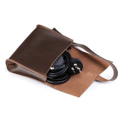 Universal Genuine Leather Business Power Adapter Laptop Tablet Bag with Cable Winder, For 13 inch and Below Macbook, Samsung, Lenovo, Sony, DELL Alienware, CHUWI, ASUS, HP (Wine Red)-garmade.com