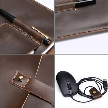 Universal Genuine Leather Business Power Adapter Laptop Tablet Bag with Cable Winder, For 13 inch and Below Macbook, Samsung, Lenovo, Sony, DELL Alienware, CHUWI, ASUS, HP (Wine Red)-garmade.com