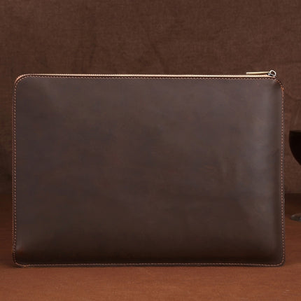11.6 inch Genuine Leather Zipper Laptop Tablet Bag, For Macbook, Samsung, Lenovo, Sony, DELL Alienware, CHUWI, ASUS, HP 11.6 inch and Below Laptop(Coffee)-garmade.com