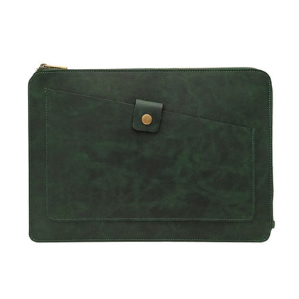 11.6 inch Genuine Leather Zipper Laptop Tablet Bag, For Macbook, Samsung, Lenovo, Sony, DELL Alienware, CHUWI, ASUS, HP 11.6 inch and Below Laptop (Dark Green)-garmade.com