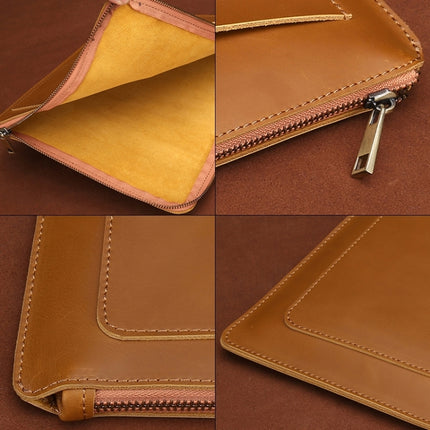 11.6 inch Genuine Leather Zipper Laptop Tablet Bag, For Macbook, Samsung, Lenovo, Sony, DELL Alienware, CHUWI, ASUS, HP 11.6 inch and Below Laptop(Yellow)-garmade.com