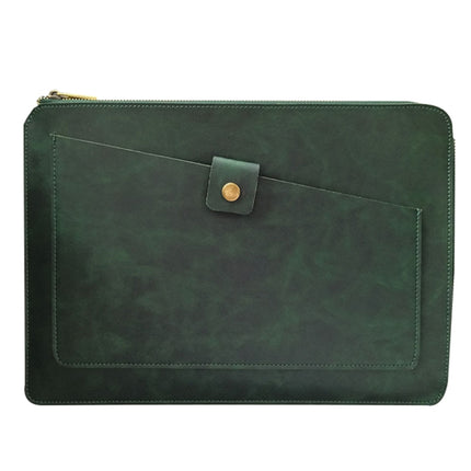 Universal Genuine Leather Business Zipper Laptop Tablet Bag For 13 inch and Below(Green)-garmade.com