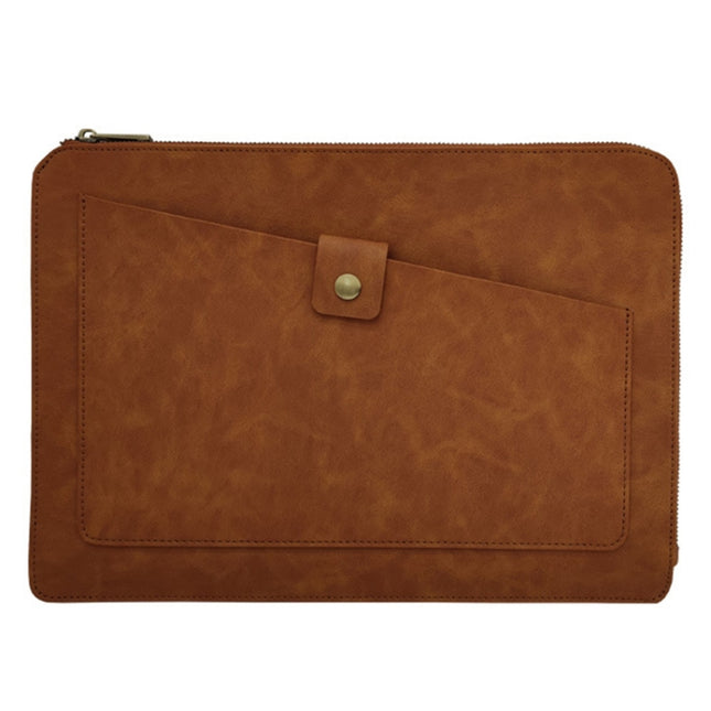 Universal Genuine Leather Business Zipper Laptop Tablet Bag For 13 inch and Below(Brown)-garmade.com