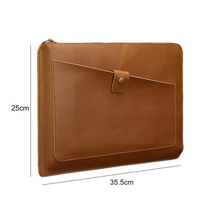 Universal Genuine Leather Business Zipper Laptop Tablet Bag For 13 inch and Below(Brown)-garmade.com