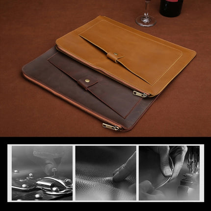 Universal Genuine Leather Business Zipper Laptop Tablet Bag For 13 inch and Below(Coffee)-garmade.com