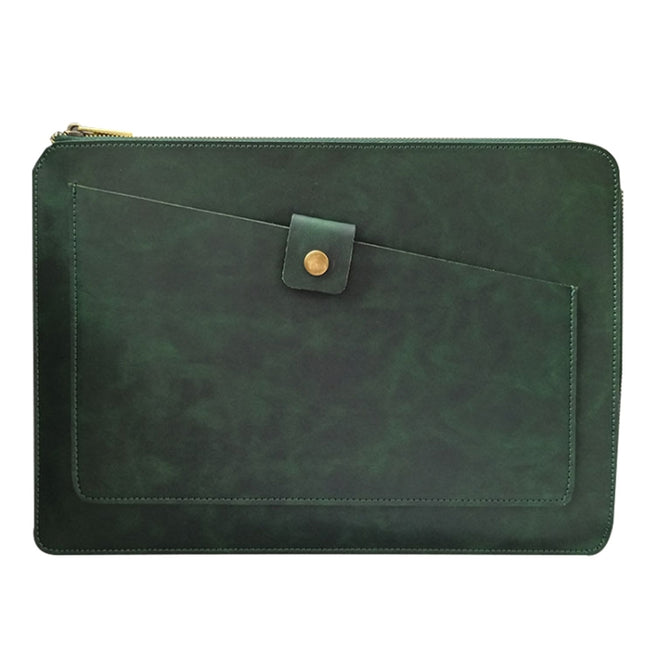 Universal Genuine Leather Business Zipper Laptop Tablet Bag For 15 inch and Below(Green)-garmade.com