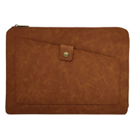 Universal Genuine Leather Business Zipper Laptop Tablet Bag For 15 inch and Below(Brown)-garmade.com