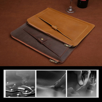 Universal Genuine Leather Business Zipper Laptop Tablet Bag For 15 inch and Below(Brown)-garmade.com